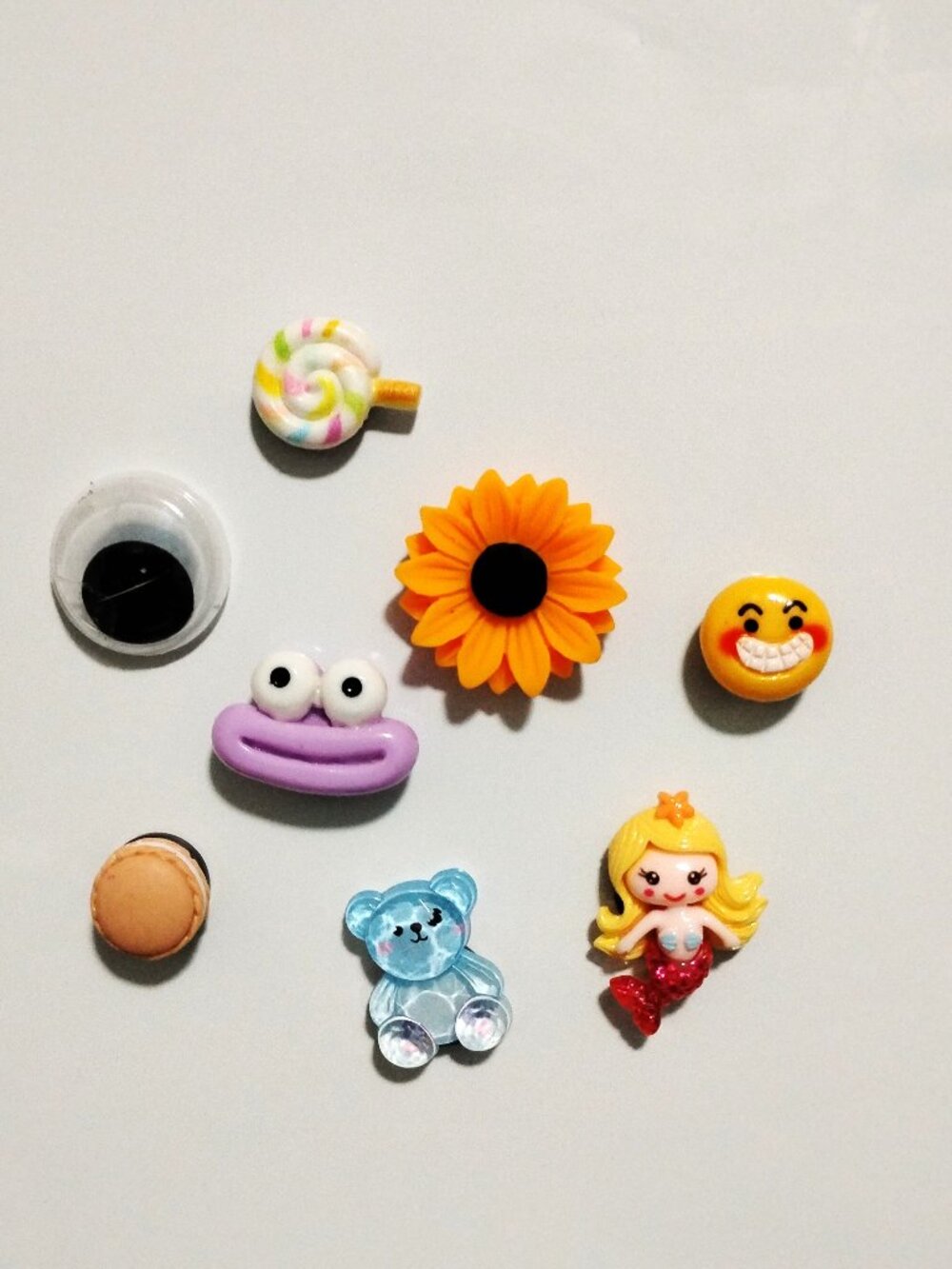 8 Mini Fridge MAGNETS Mermaid Teddy Big Mouth Candy Emoji Googly Eye Macaroon